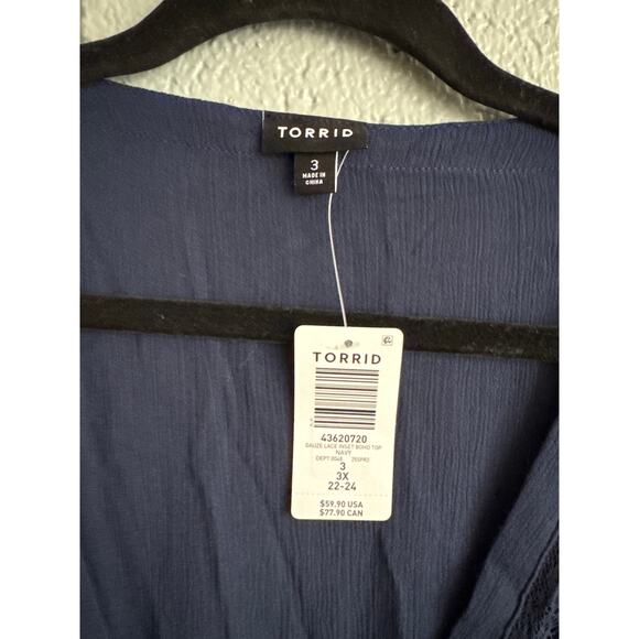 NWT Women's Torrid Lace Inset Bohemian V Neck Flowy Blouse size 3X Artsy - Picture 4 of 5